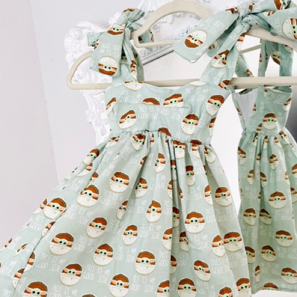 SALE One of a Kind Disney Star Wars Pastel Grogu Baby Yoda Pinafore Dress - Picture 1 of 4